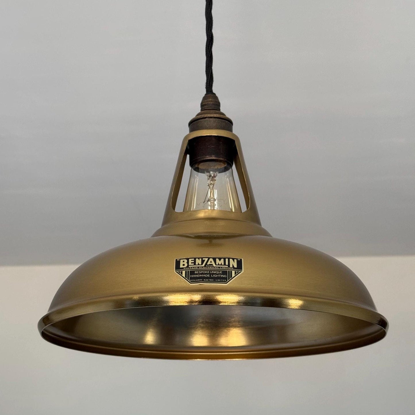 Cawston - Antique Brushed Brass Slotted Lampshade Pendant Ceiling Light - 11 Inch