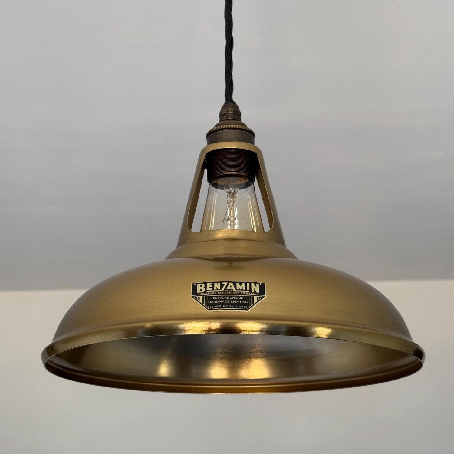 Cawston - Antique Brushed Brass Slotted Lampshade Pendant Ceiling Light - 11 Inch