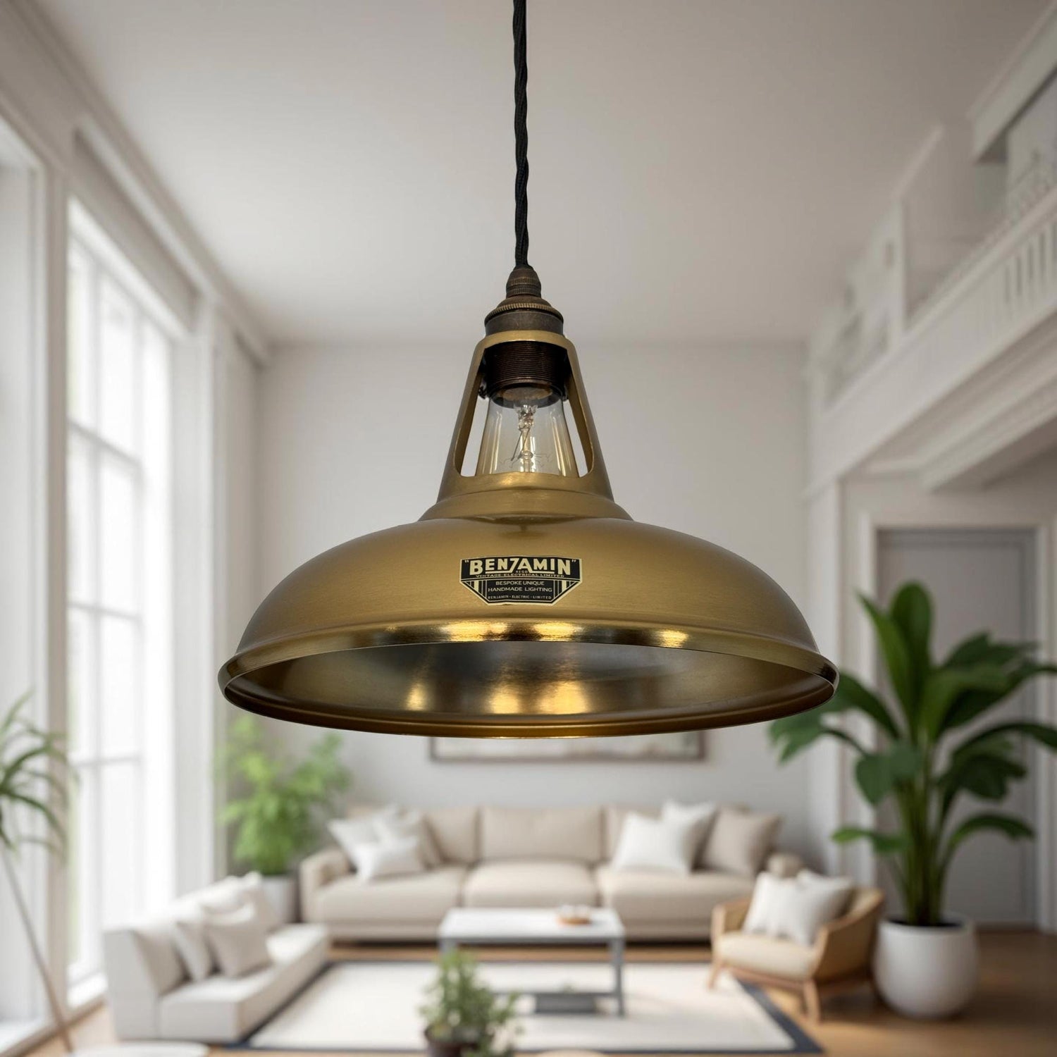 Cawston - Antique Brushed Brass Slotted Lampshade Pendant Ceiling Light - 11 Inch