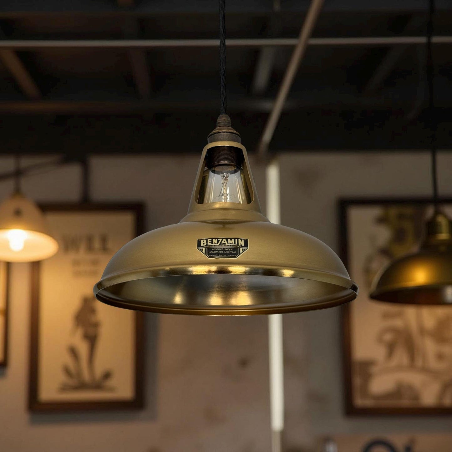 Cawston - Antique Brushed Brass Slotted Lampshade Pendant Ceiling Light - 11 Inch