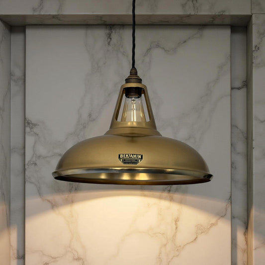 Cawston XL - Antique Brushed Brass Lampshade Pendant Ceiling Light - 14 Inch