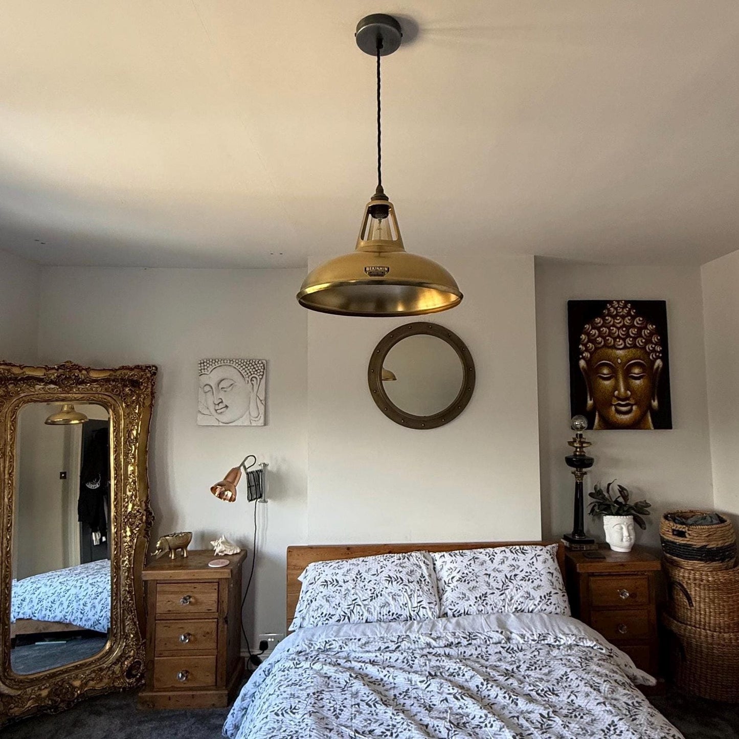 Cawston XL - Antique Brushed Brass Lampshade Pendant Ceiling Light - 14 Inch