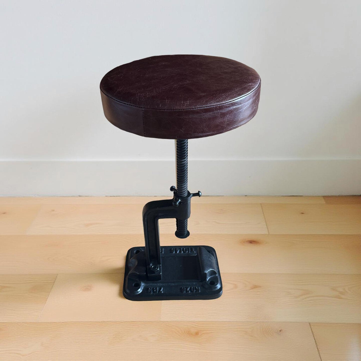 Vice Clamp Industrial Solid Bar Stool Wood or Leather Top Solid Cast Metal Base | Vintage Style | Floor Standing