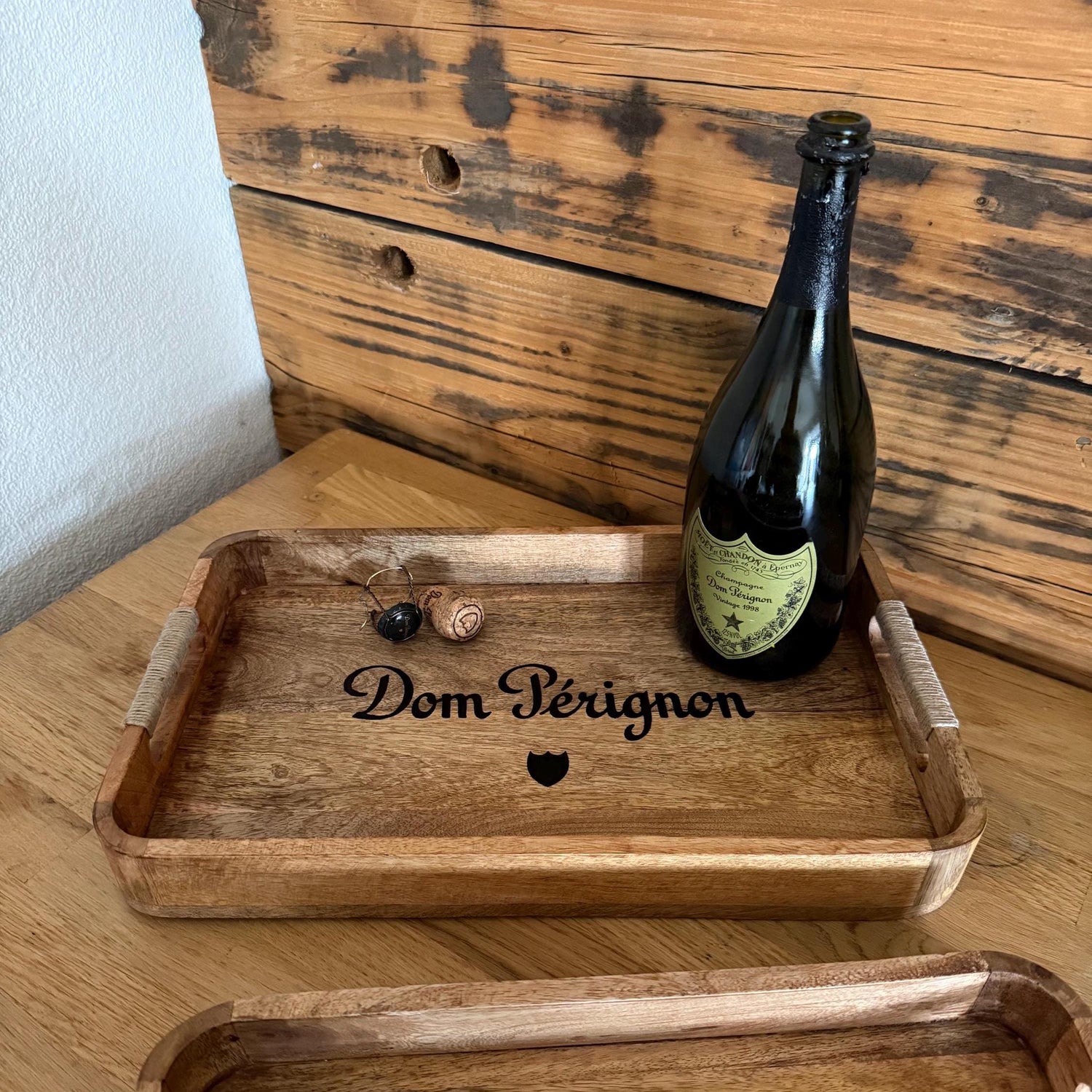 Wooden Serving Trays Dom Pérignon Champagne Butlers Crates Storage Boxes Natural Finish