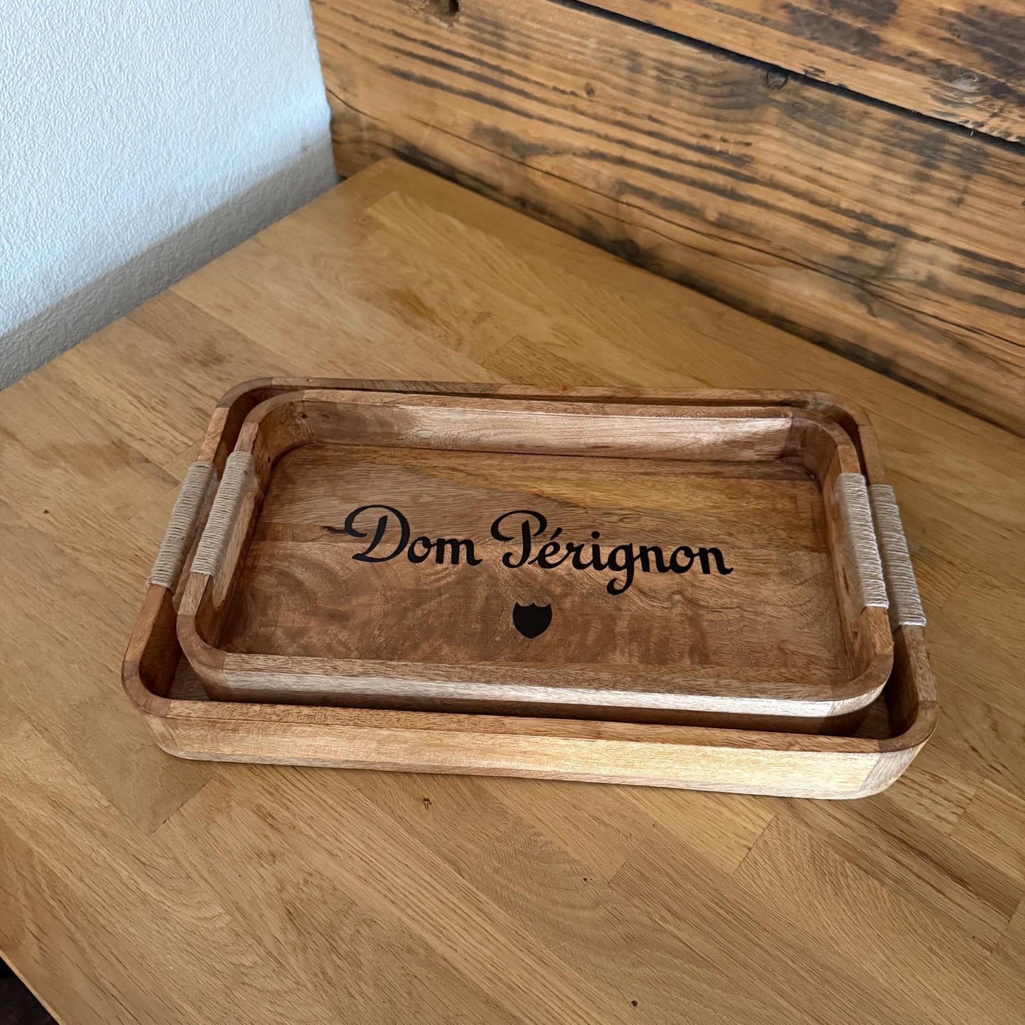 Wooden Serving Trays Dom Pérignon Champagne Butlers Crates Storage Boxes Natural Finish