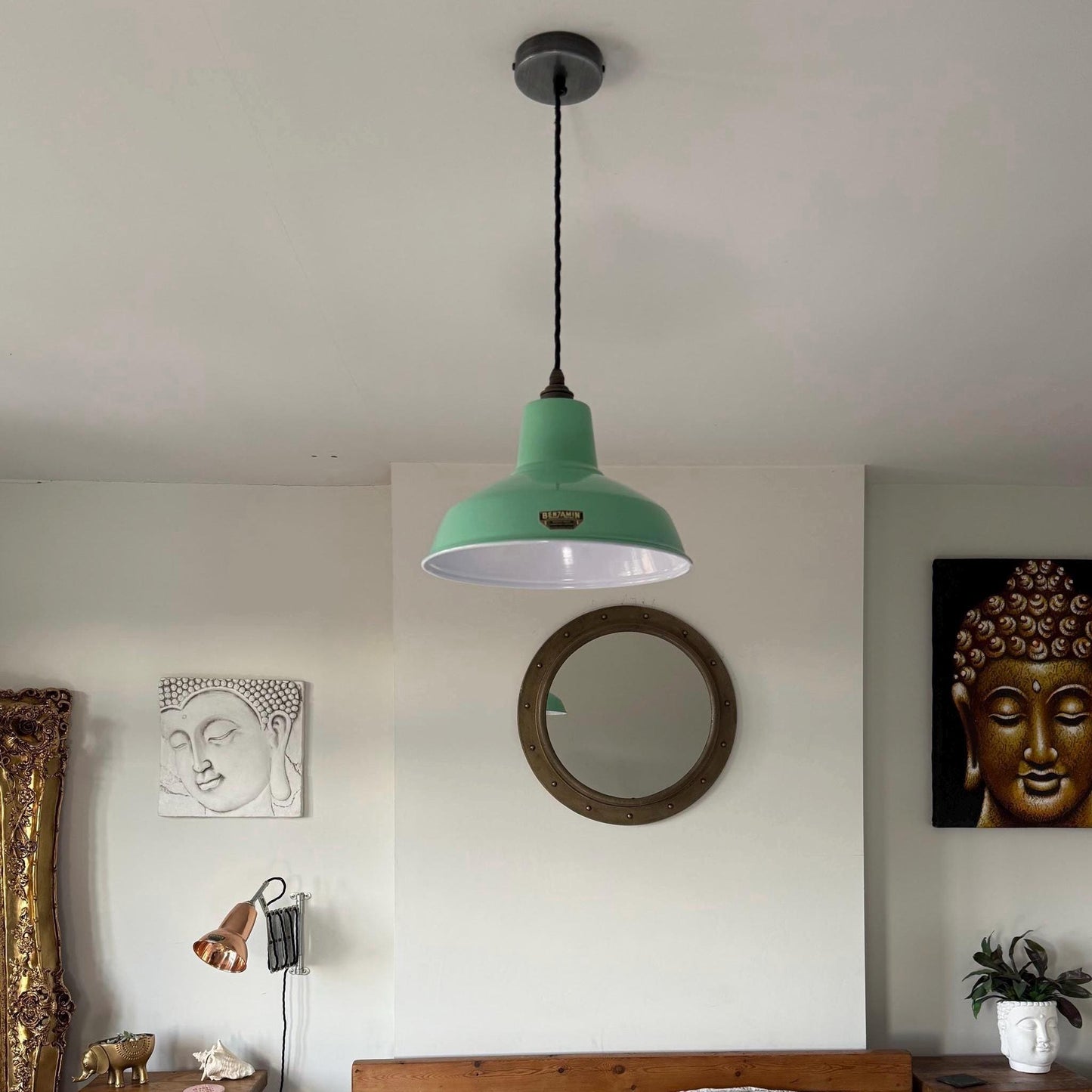 Filby ~ Fresh Teal Green RLM Reflector Lampshade Pendant Set Light ~ 12.5 Inch