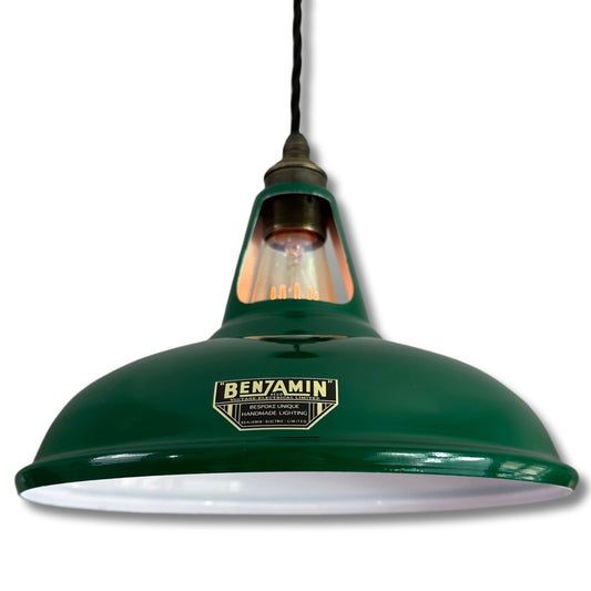 Cawston - Original Green Slotted Lampshade Pendant Set Light *Worn* - 11 Inch