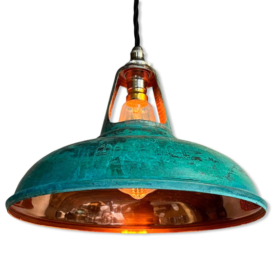 Cawston - Solid Copper Verdigris Patina Slotted Lampshade Pendant Set Light - 11 Inch