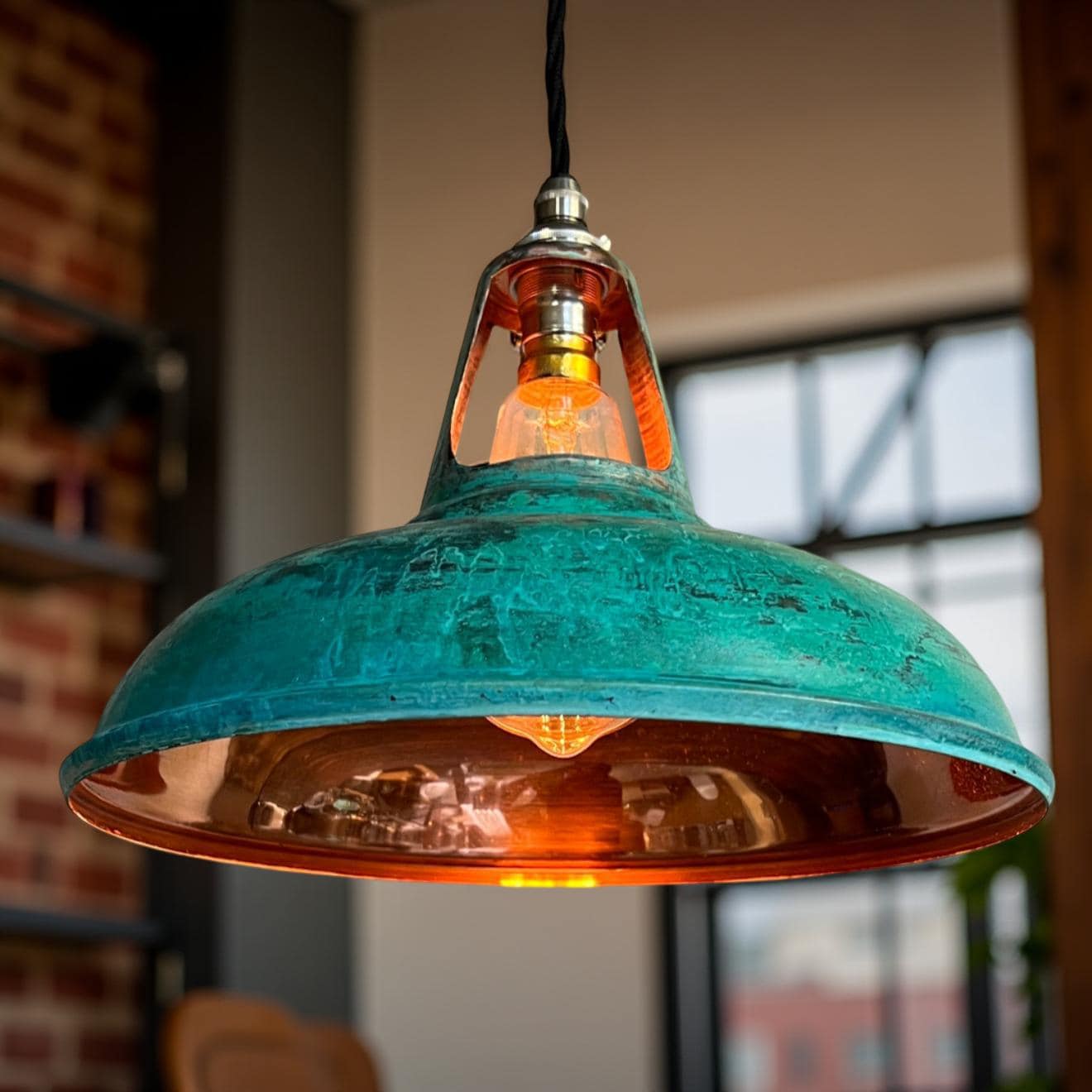 Cawston - Solid Copper Verdigris Patina Slotted Lampshade Pendant Set Light - 11 Inch