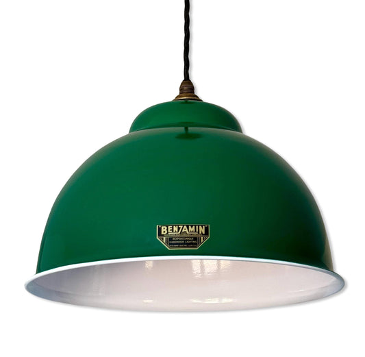 Morley XL ~ Original Green RLM Deep Dome Reflector Lampshade Pendant Set Light ~ 13 Inch