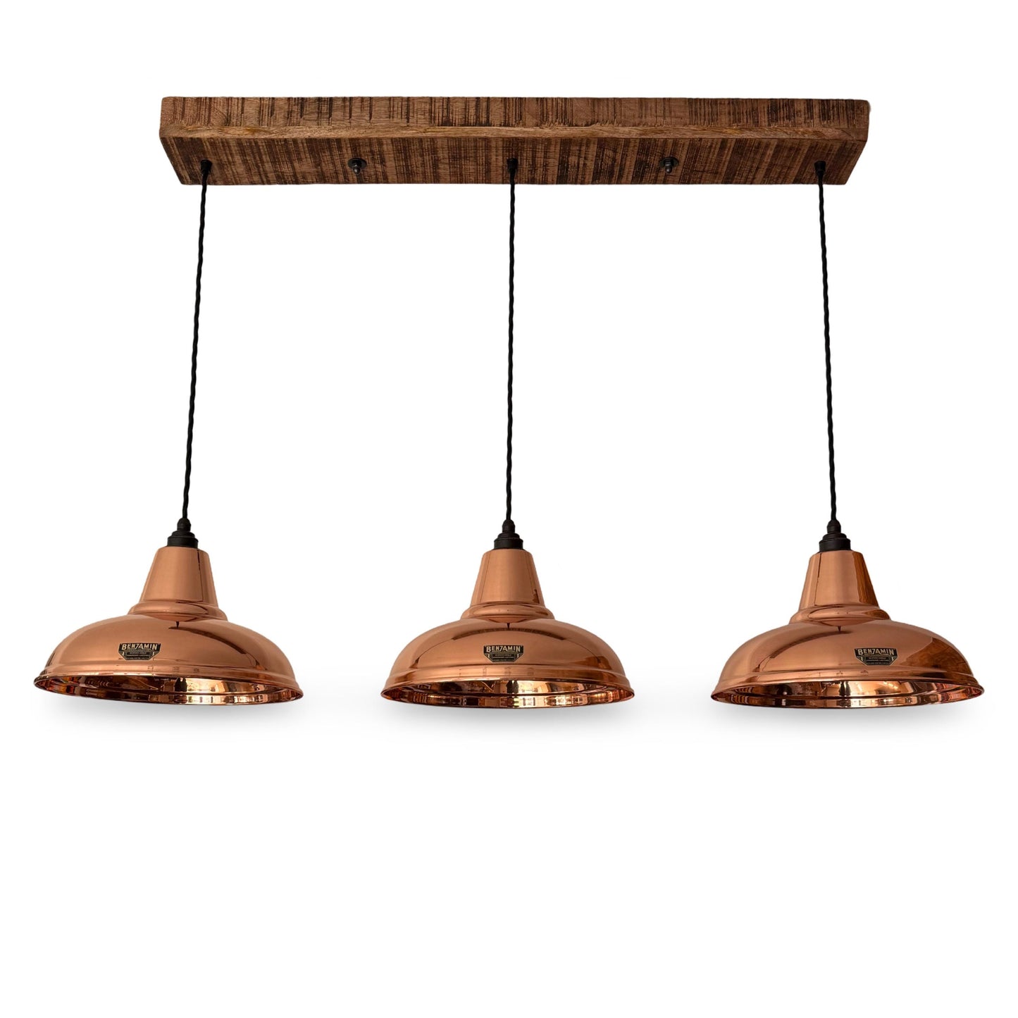 Salthouse - 3 x Solid Copper Lampshade Pendant Set Wooden Track Tabke Light