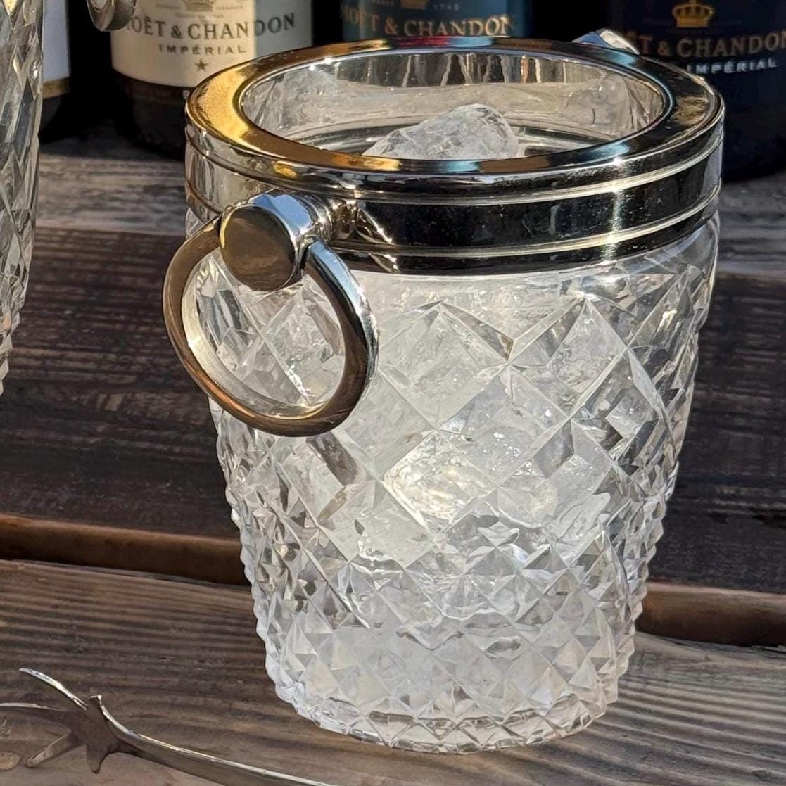 Luxury 3 Piece Solid Glass Hand Cut Engraved Wine & Champagne Ice Cooler