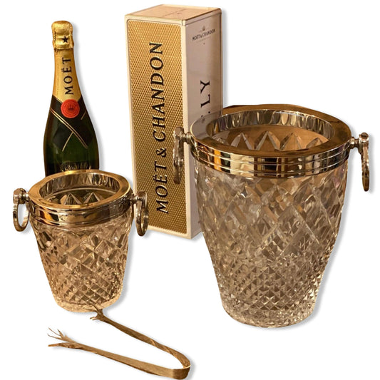 Luxury 3 Piece Solid Glass Hand Cut Engraved Wine & Champagne Ice Cooler