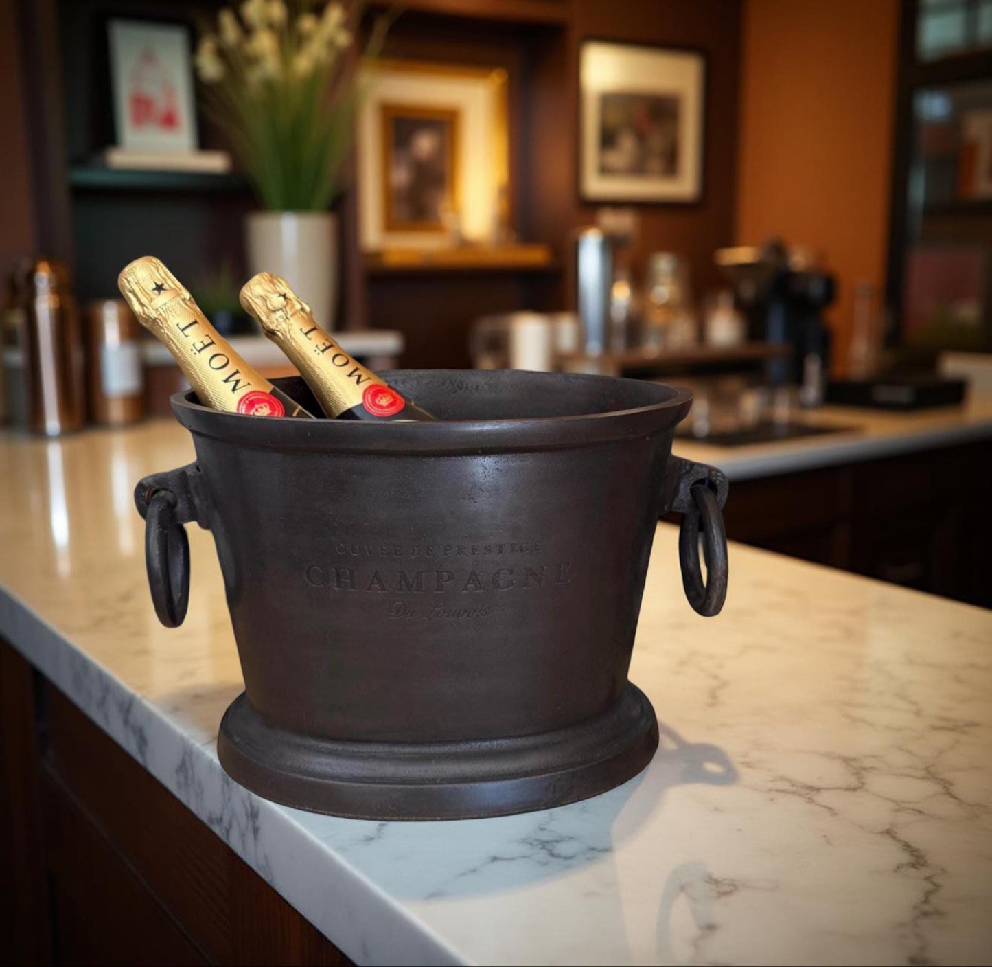 Black Copper ~ Great Gatsby ~ Solid Cast Engraved Champagne Ice Bucket | Wine Cooler