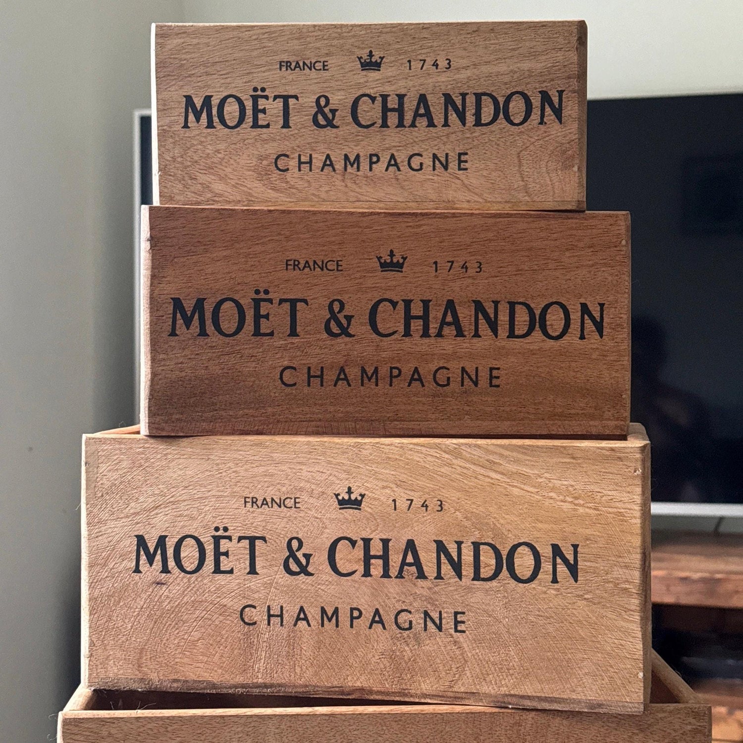 Storage Wooden Boxes Moët & Chandon Champagne Crates Natural Finish