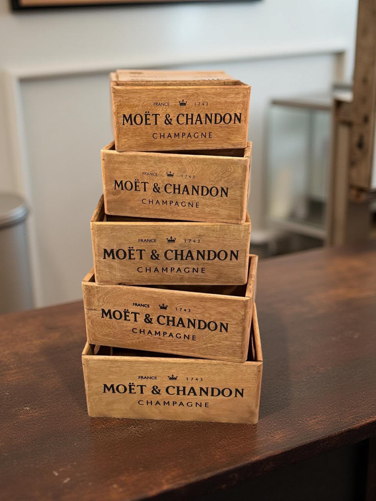 Storage Wooden Boxes Moët & Chandon Champagne Crates Natural Finish