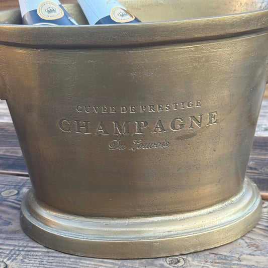 Antique Brass Great Gatsby ~ Solid Cast Engraved Champagne Ice Bucket | Wine Cooler