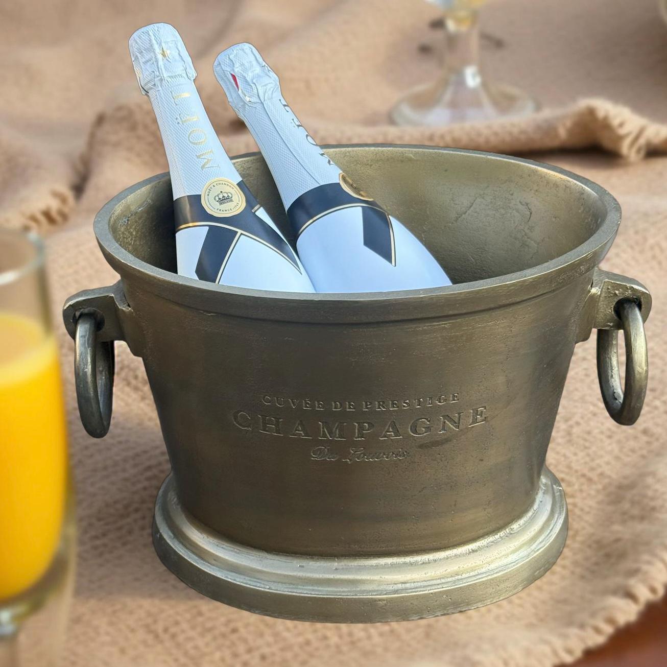 Antique Brass Great Gatsby ~ Solid Cast Engraved Champagne Ice Bucket | Wine Cooler
