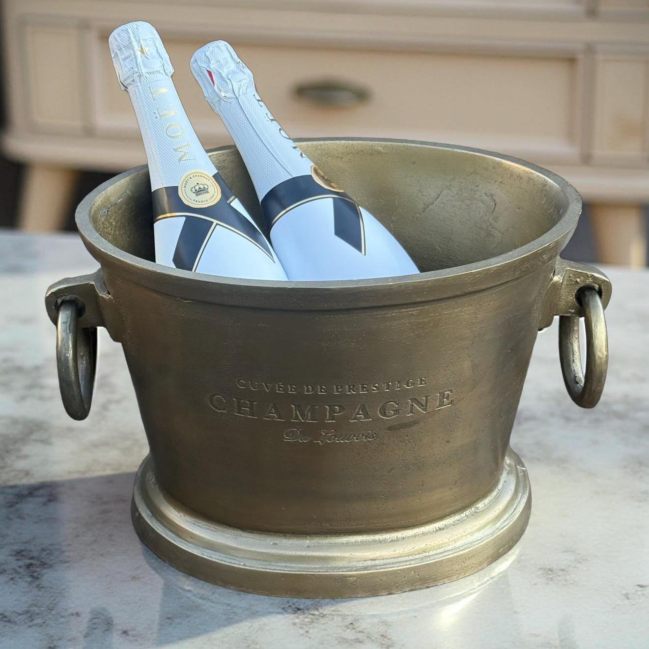 Antique Brass Great Gatsby ~ Solid Cast Engraved Champagne Ice Bucket | Wine Cooler