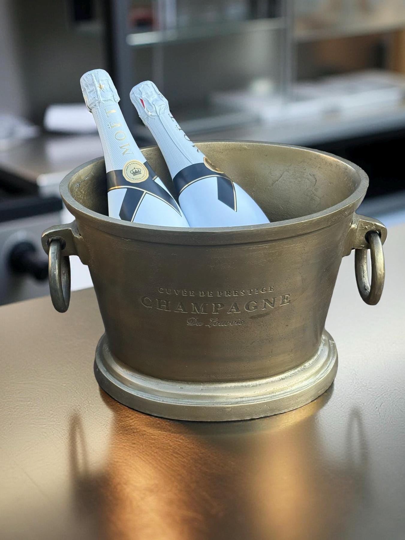 Antique Brass Great Gatsby ~ Solid Cast Engraved Champagne Ice Bucket | Wine Cooler