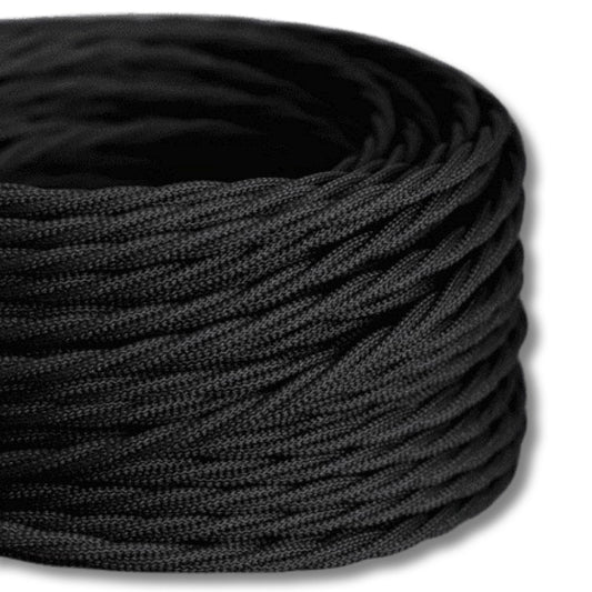 Black Twisted Cable 3 x 0.75 Core | Vintage Textile Retro | Electrical Wire Fabric Cord