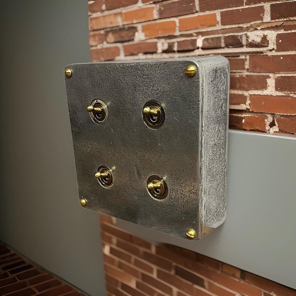4 Gang 2 Way Solid Cast Metal Conduit Light Switch Industrial - BS EN Approved Vintage Crabtree 1950’s Style