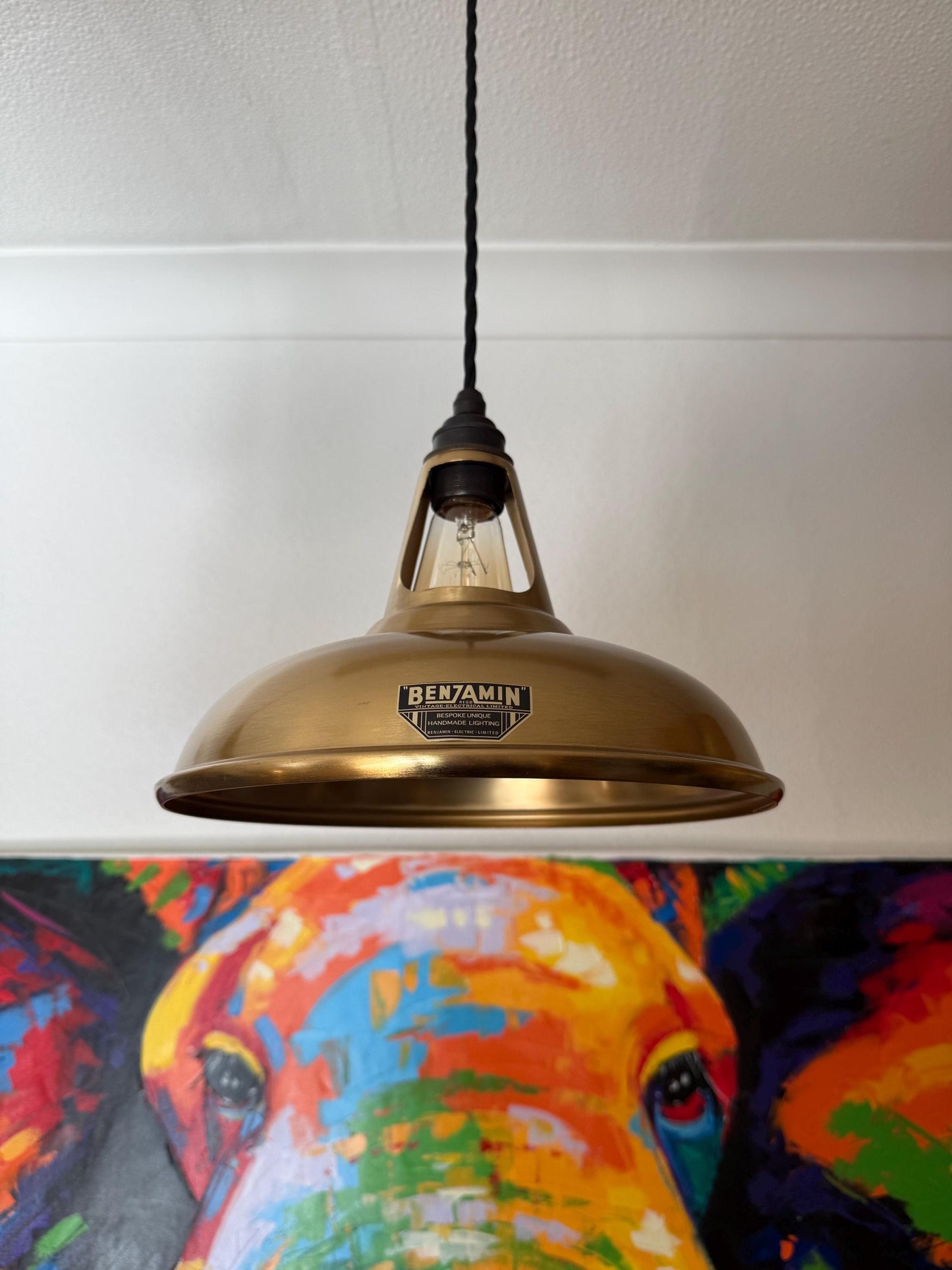 Cawston ~ 3 x Antique Brass Lampshade Pendant Set Wooden Track Light | Dining Room Table | Kitchen Island Lighting