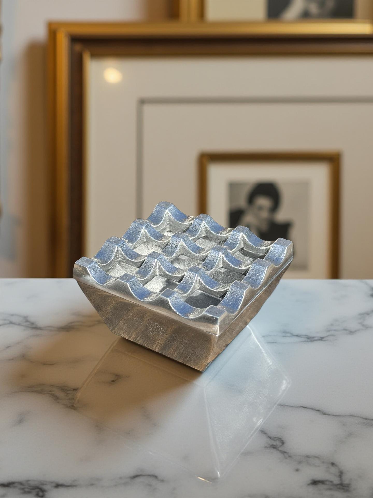 Small Silver Handcrafted Cast Aluminium Ashtray - Vintage Style Cigar Holder Ashtray - Heavy Cigarette Ashtray