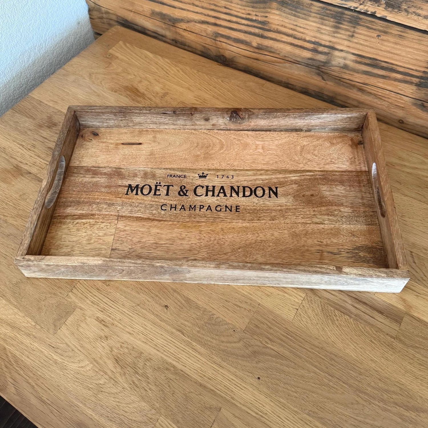 Wooden Serving Trays Moët & Chandon Champagne Butlers Crates Storage Boxes Natural Finish
