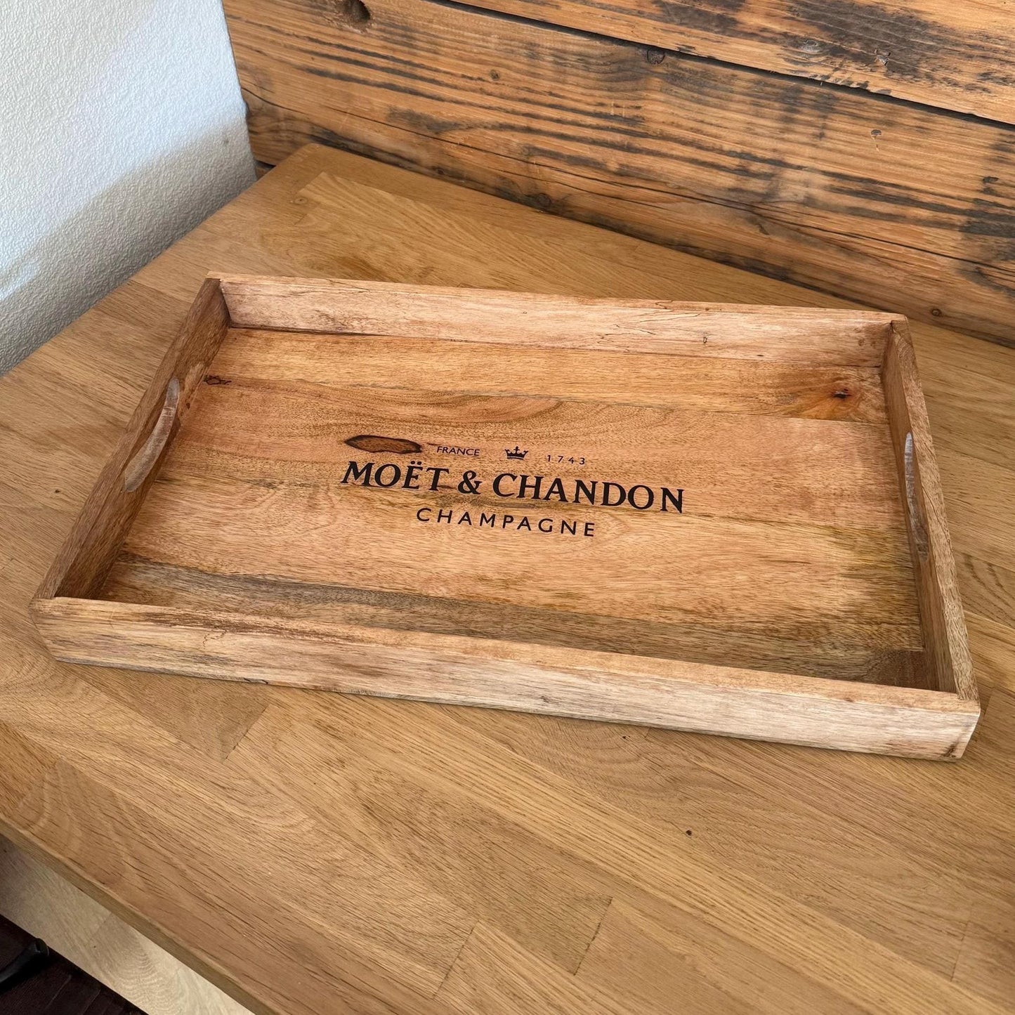 Wooden Serving Trays Moët & Chandon Champagne Butlers Crates Storage Boxes Natural Finish