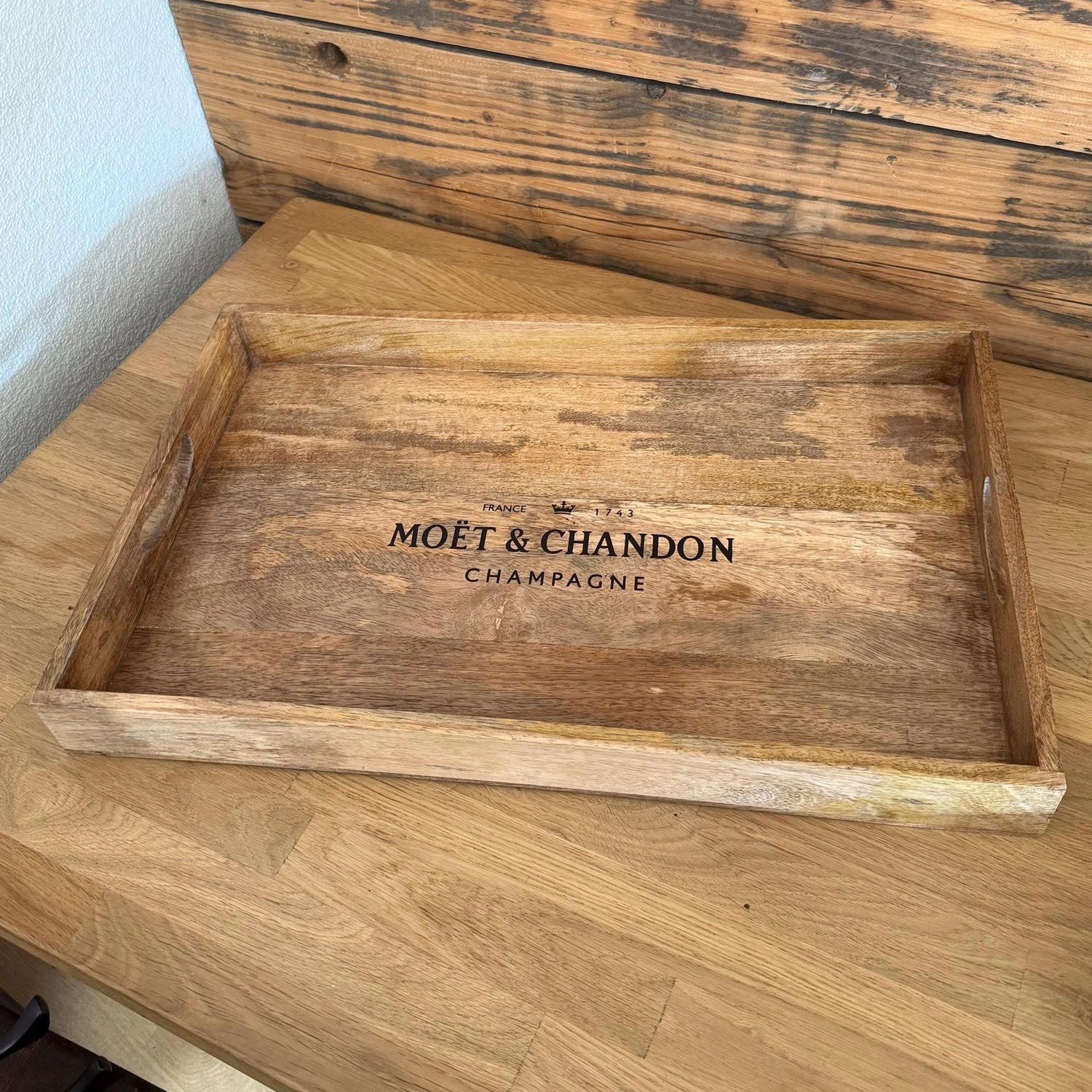 Wooden Serving Trays Moët & Chandon Champagne Butlers Crates Storage Boxes Natural Finish