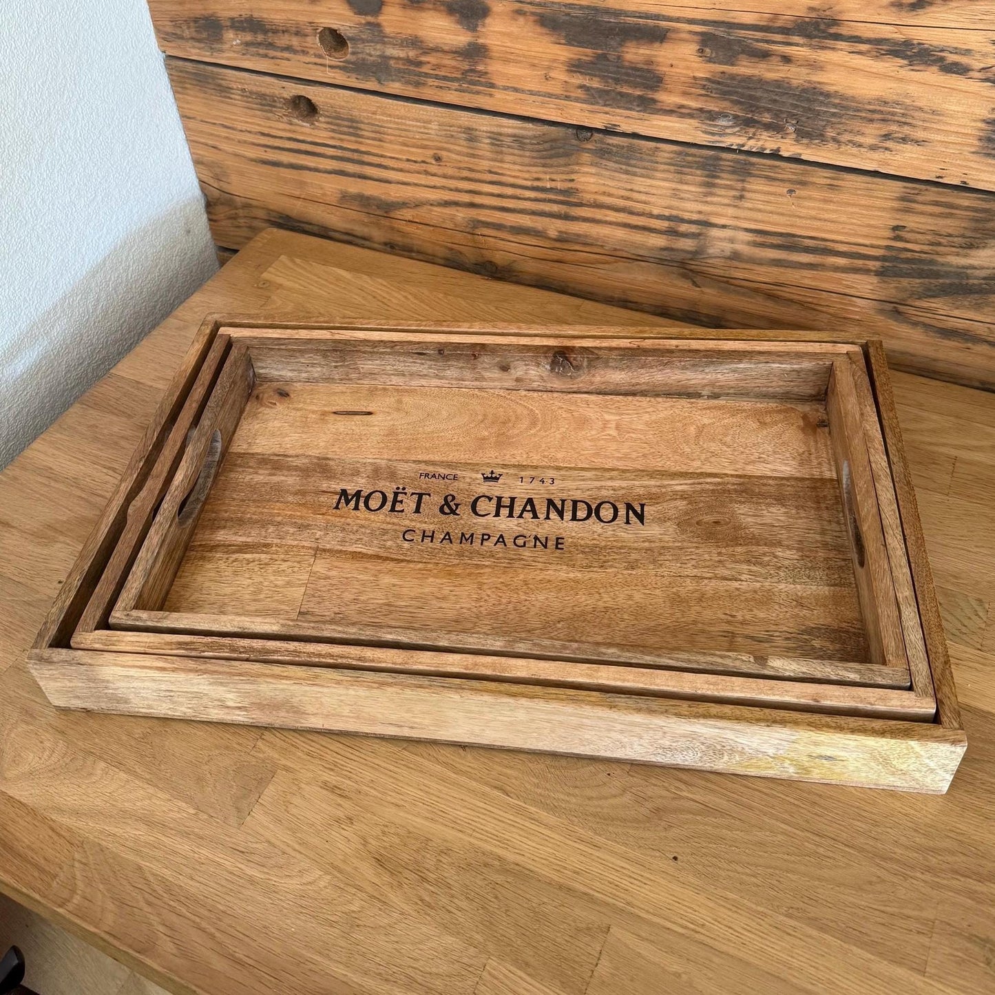 Wooden Serving Trays Moët & Chandon Champagne Butlers Crates Storage Boxes Natural Finish