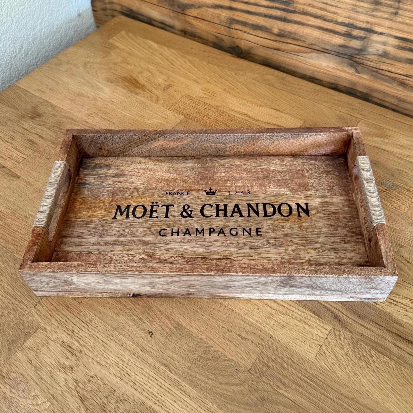 Wooden Serving Trays Moët & Chandon Champagne Butlers Crates Storage Boxes Natural Finish