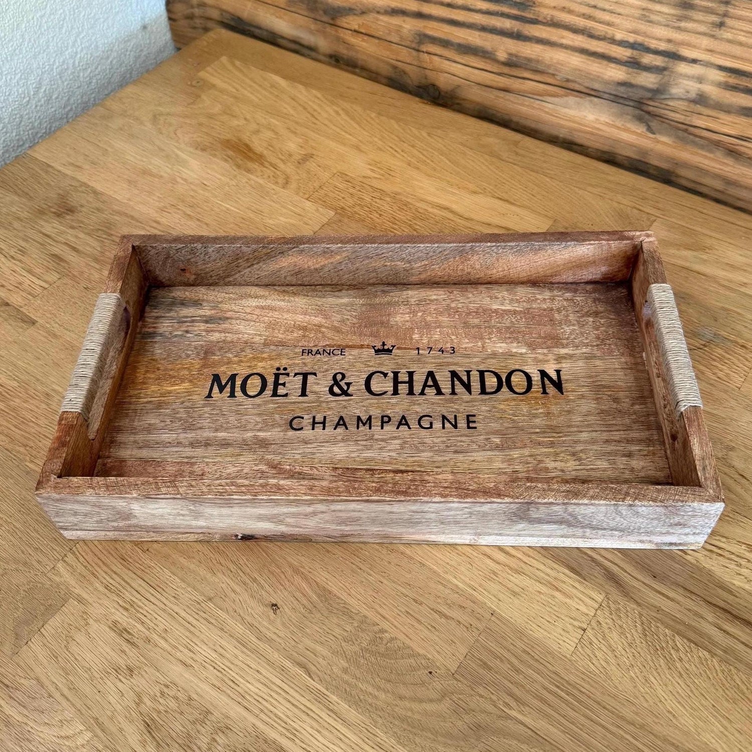Wooden Serving Trays Moët & Chandon Champagne Butlers Crates Storage Boxes Natural Finish
