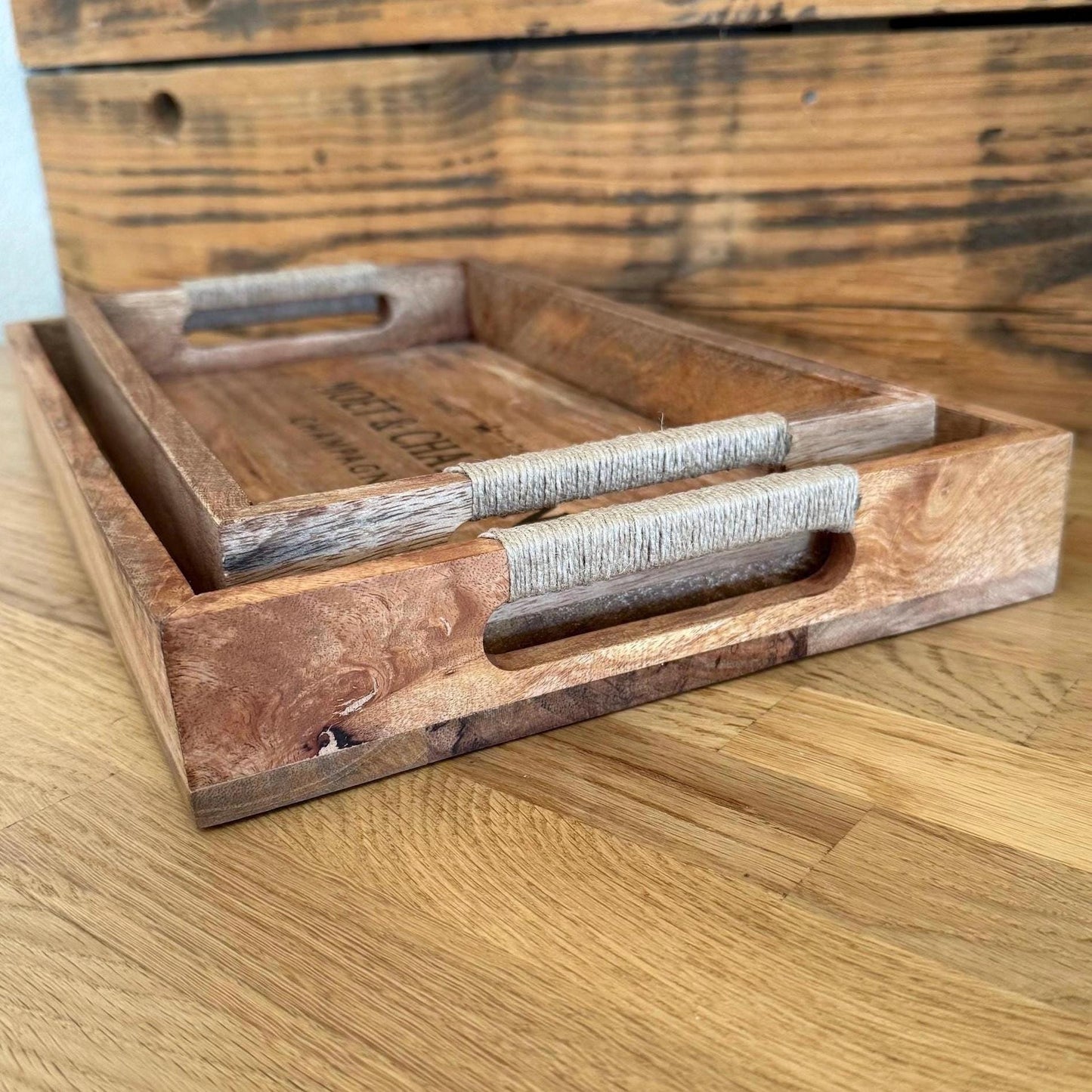 Wooden Serving Trays Moët & Chandon Champagne Butlers Crates Storage Boxes Natural Finish