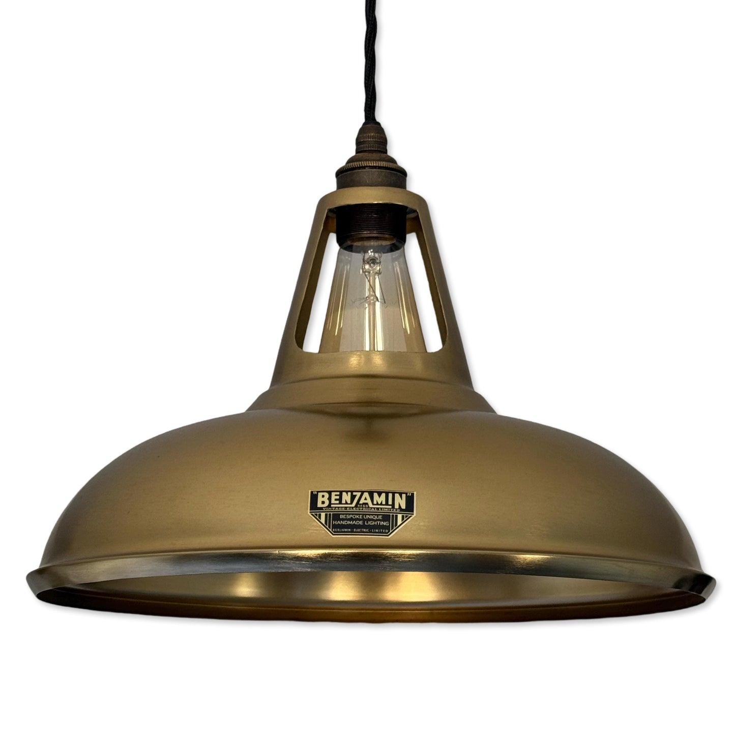 Cawston XL - Antique Brushed Brass Lampshade Pendant Ceiling Light - 14 Inch