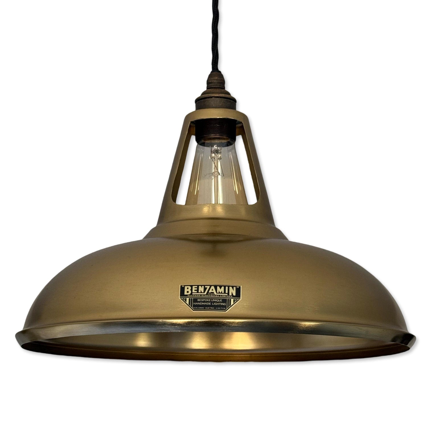 Cawston XL - Antique Brushed Brass Lampshade Pendant Ceiling Light - 14 Inch
