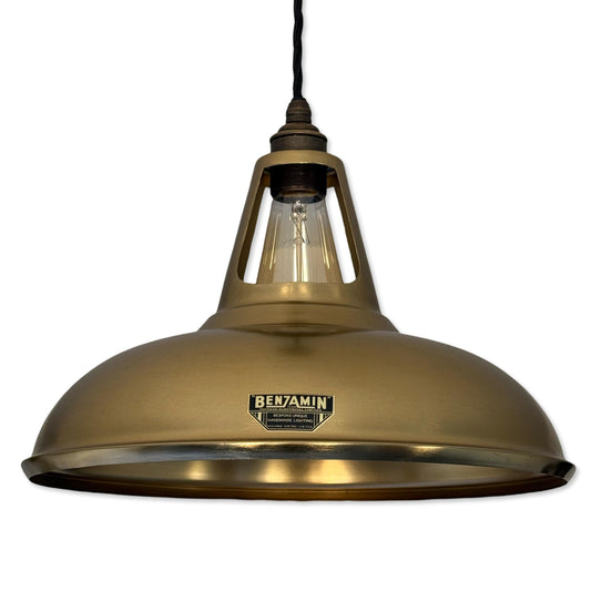 Cawston XL - Antique Brushed Brass Lampshade Pendant Ceiling Light - 14 Inch