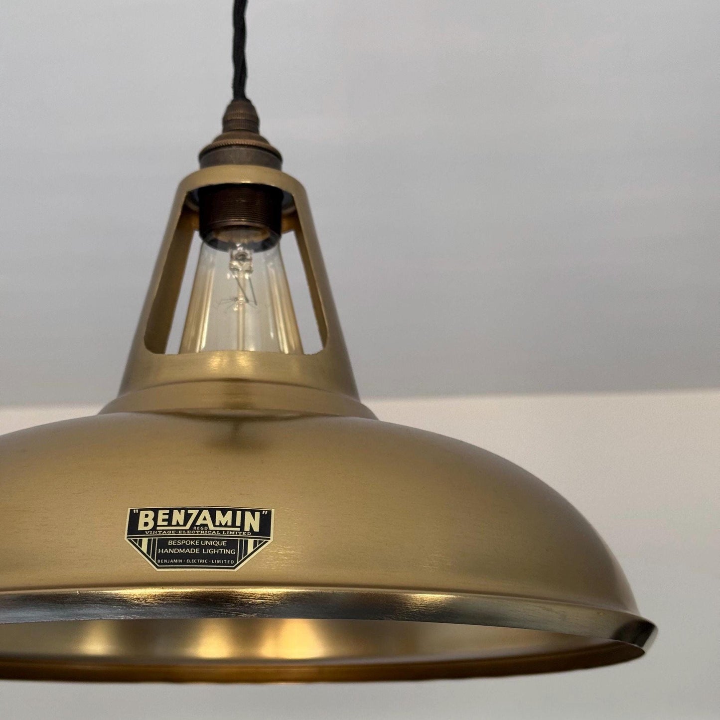 Cawston XL - Antique Brushed Brass Lampshade Pendant Ceiling Light - 14 Inch