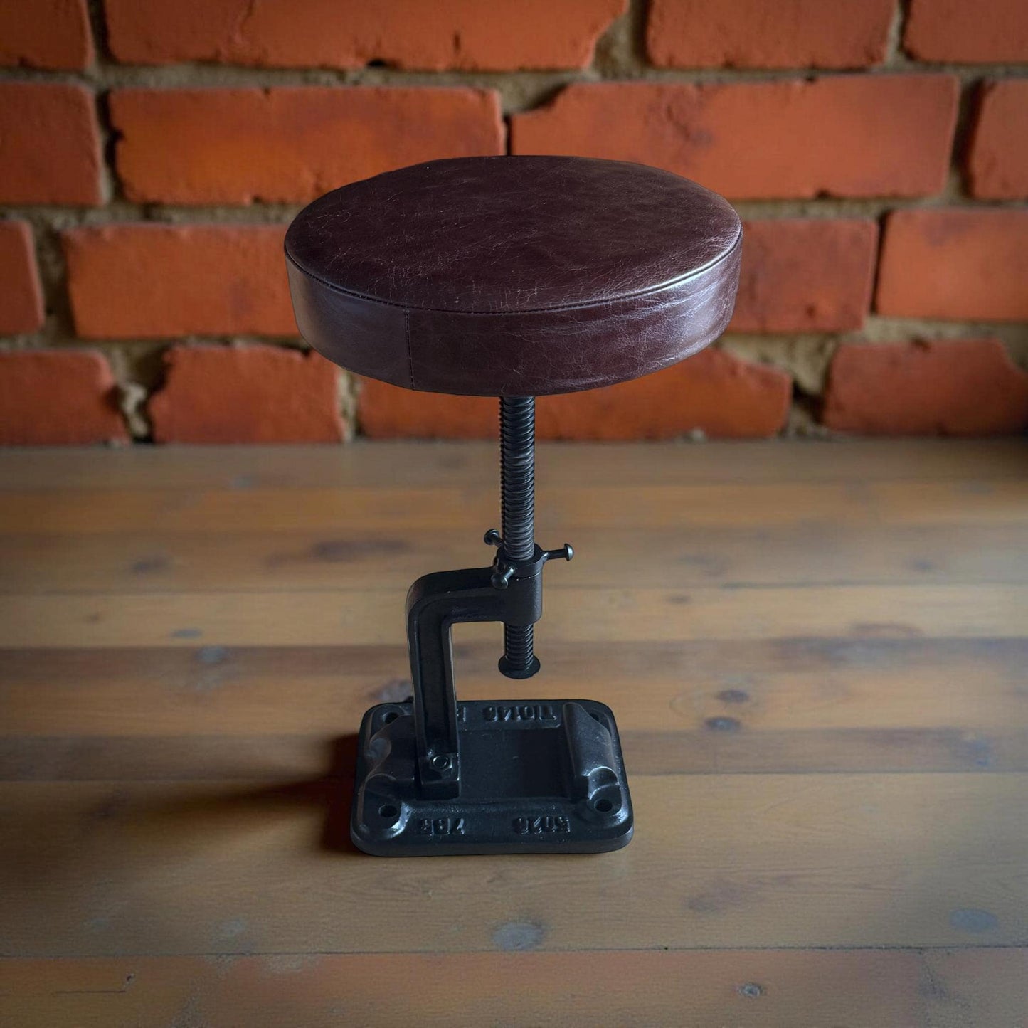 Vice Clamp Industrial Solid Bar Stool Wood or Leather Top Solid Cast Metal Base | Vintage Style | Floor Standing