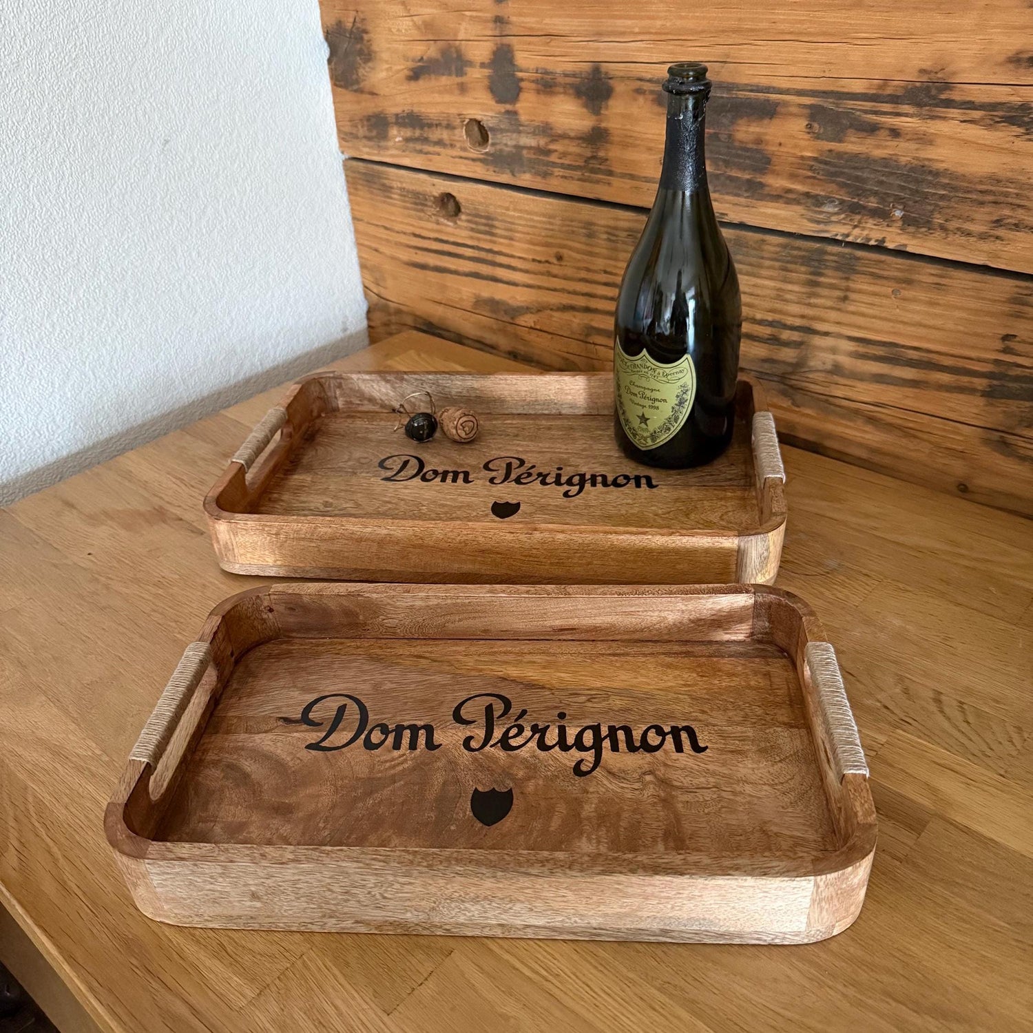 Wooden Serving Trays Dom Pérignon Champagne Butlers Crates Storage Boxes Natural Finish