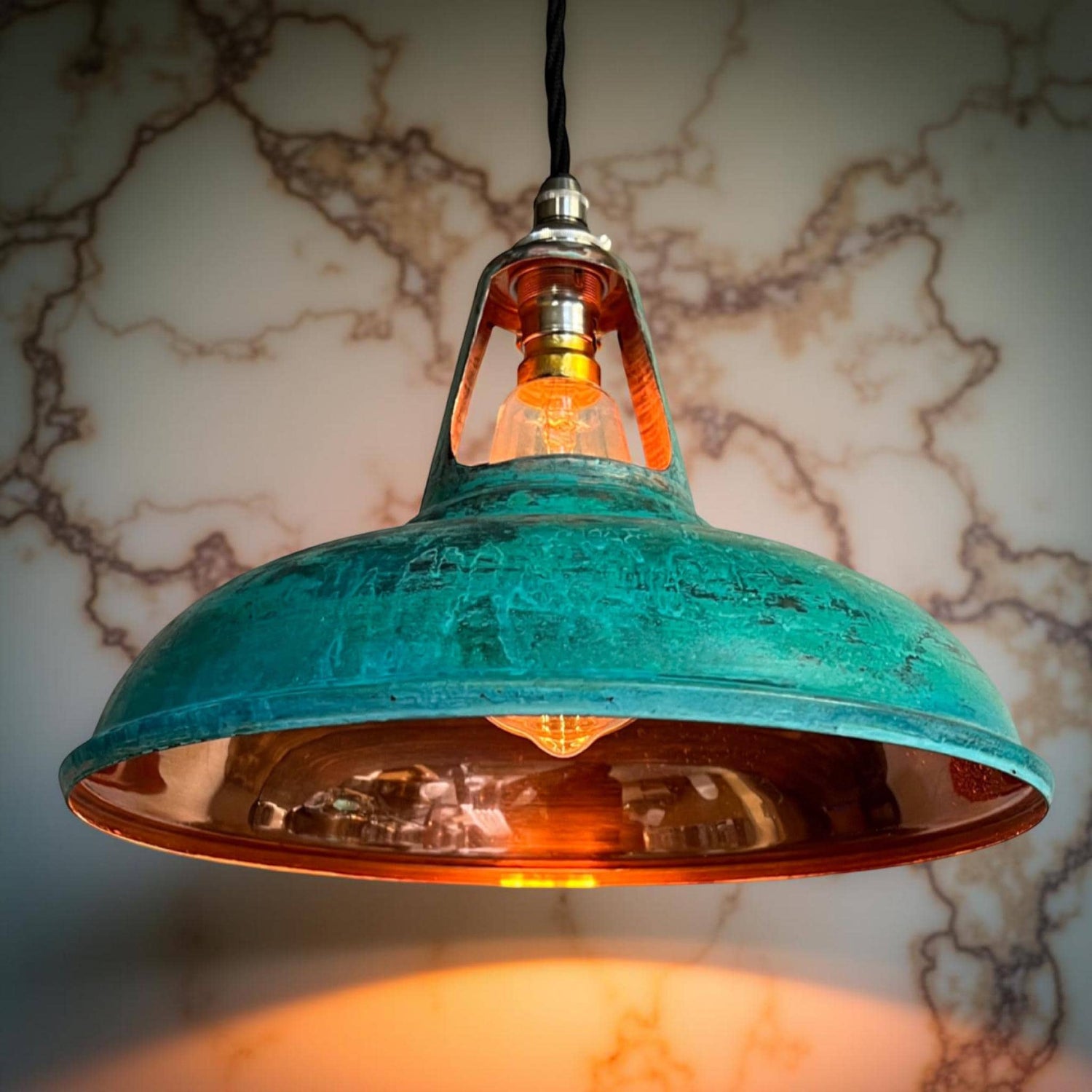 Cawston - Solid Copper Verdigris Patina Slotted Lampshade Pendant Set Light - 11 Inch