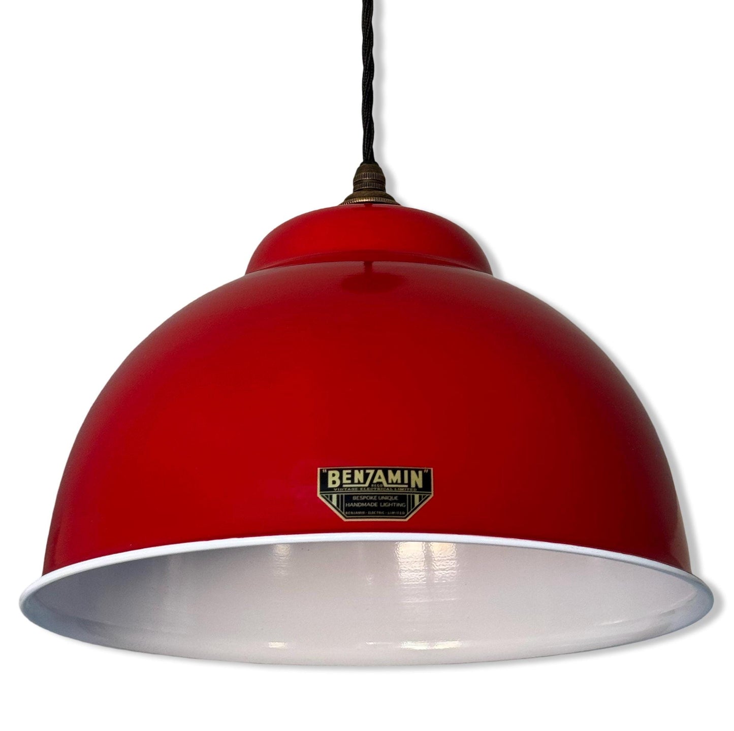 Morley XL ~ British Red RLM Deep Dome Reflector Lampshade Pendant Set Light ~ 13 Inch