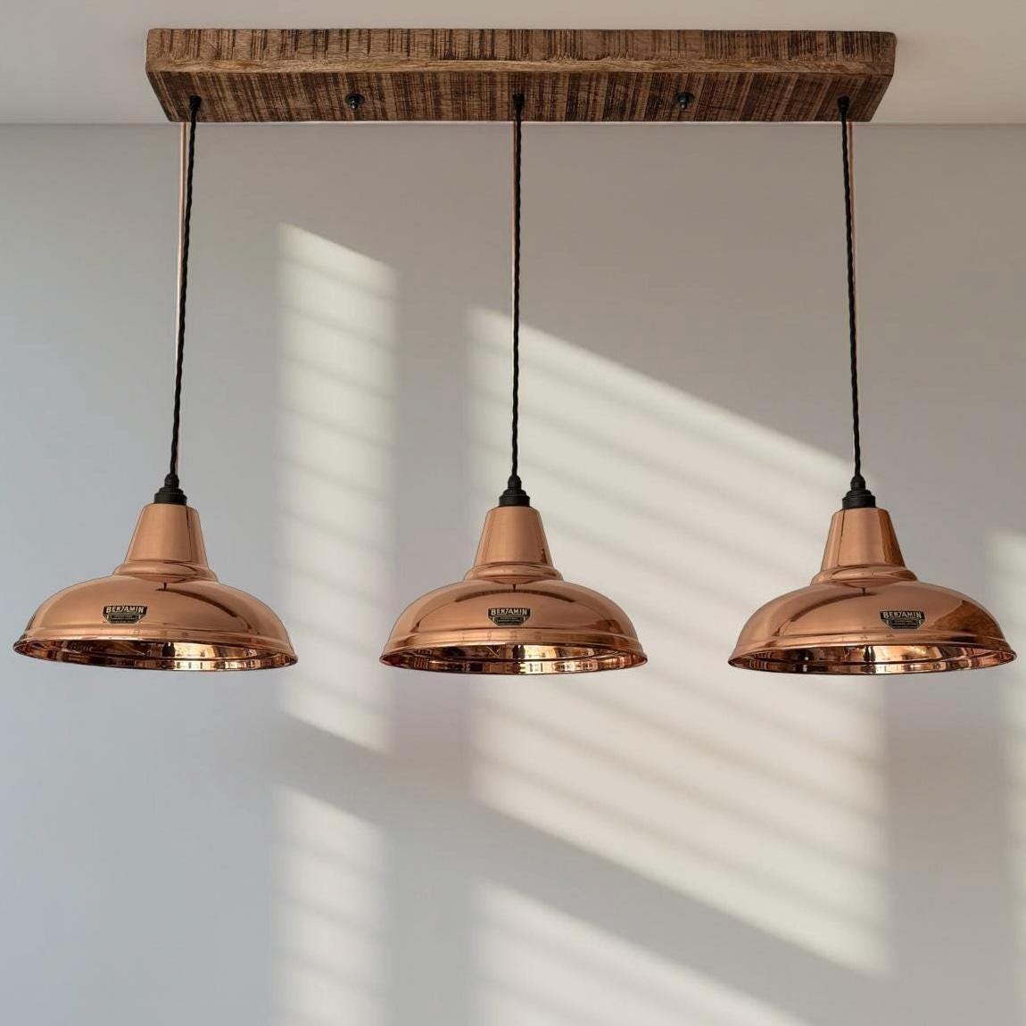 Salthouse - 3 x Solid Copper Lampshade Pendant Set Wooden Track Tabke Light