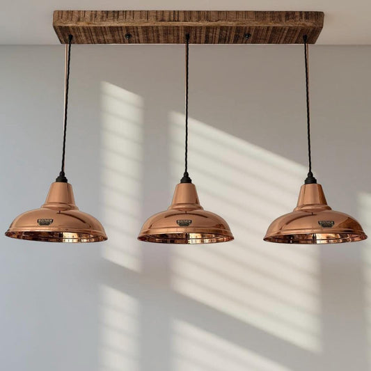 Salthouse - 3 x Solid Copper Lampshade Pendant Set Wooden Track Tabke Light