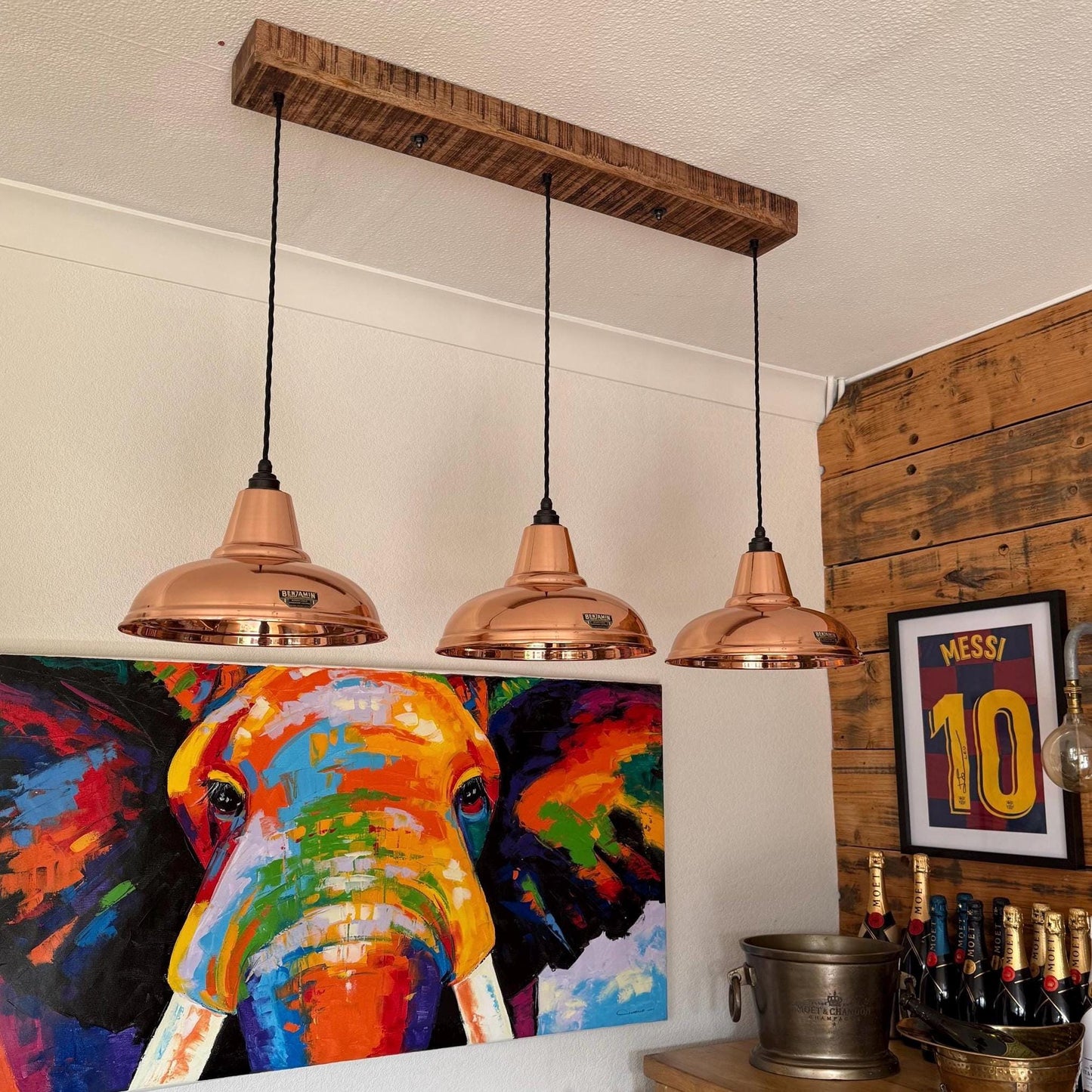 Salthouse - 3 x Solid Copper Lampshade Pendant Set Wooden Track Tabke Light