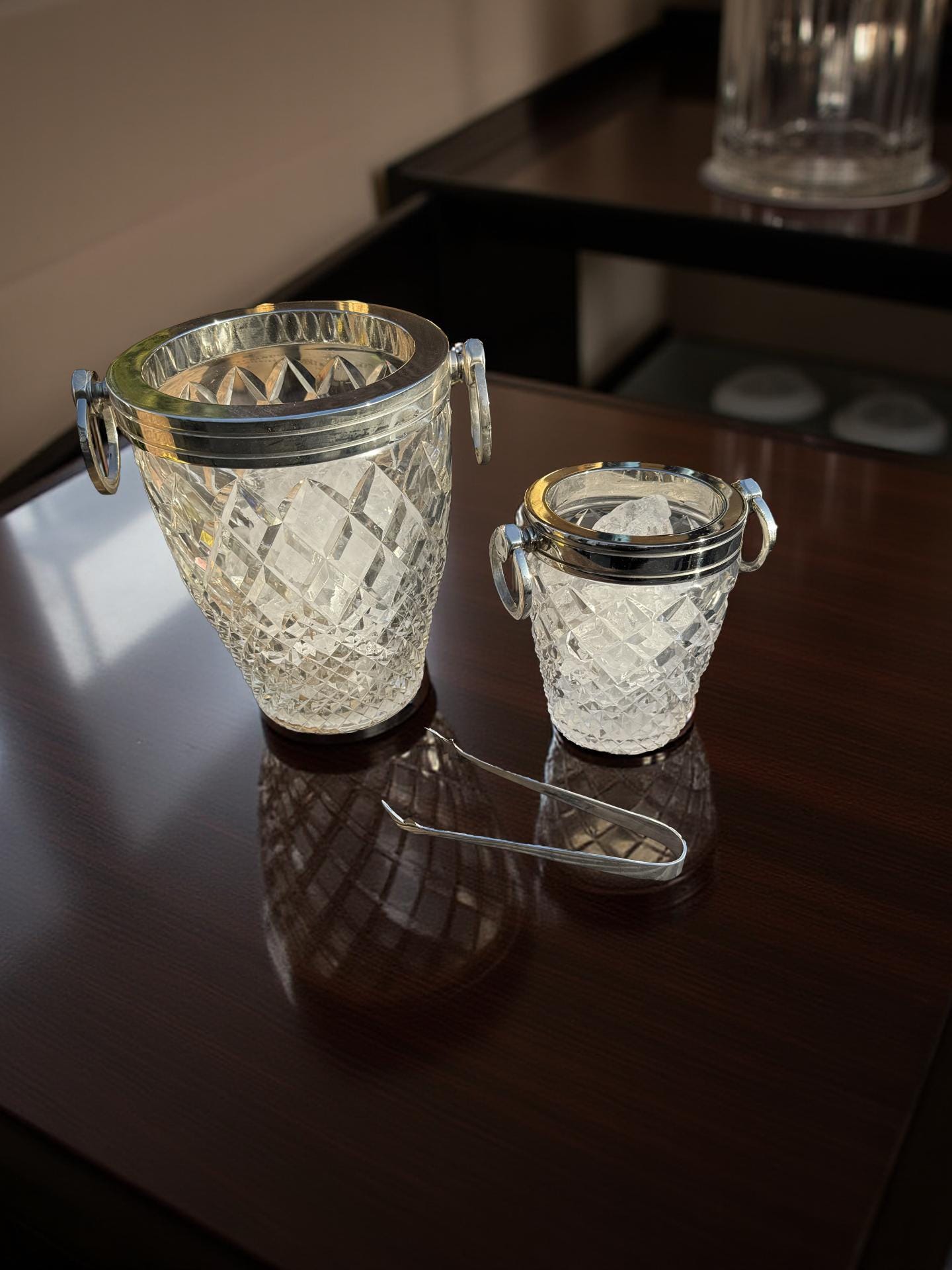 Luxury 3 Piece Solid Glass Hand Cut Engraved Wine & Champagne Ice Cooler