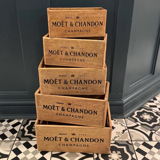 Storage Wooden Boxes Moët & Chandon Champagne Crates Natural Finish
