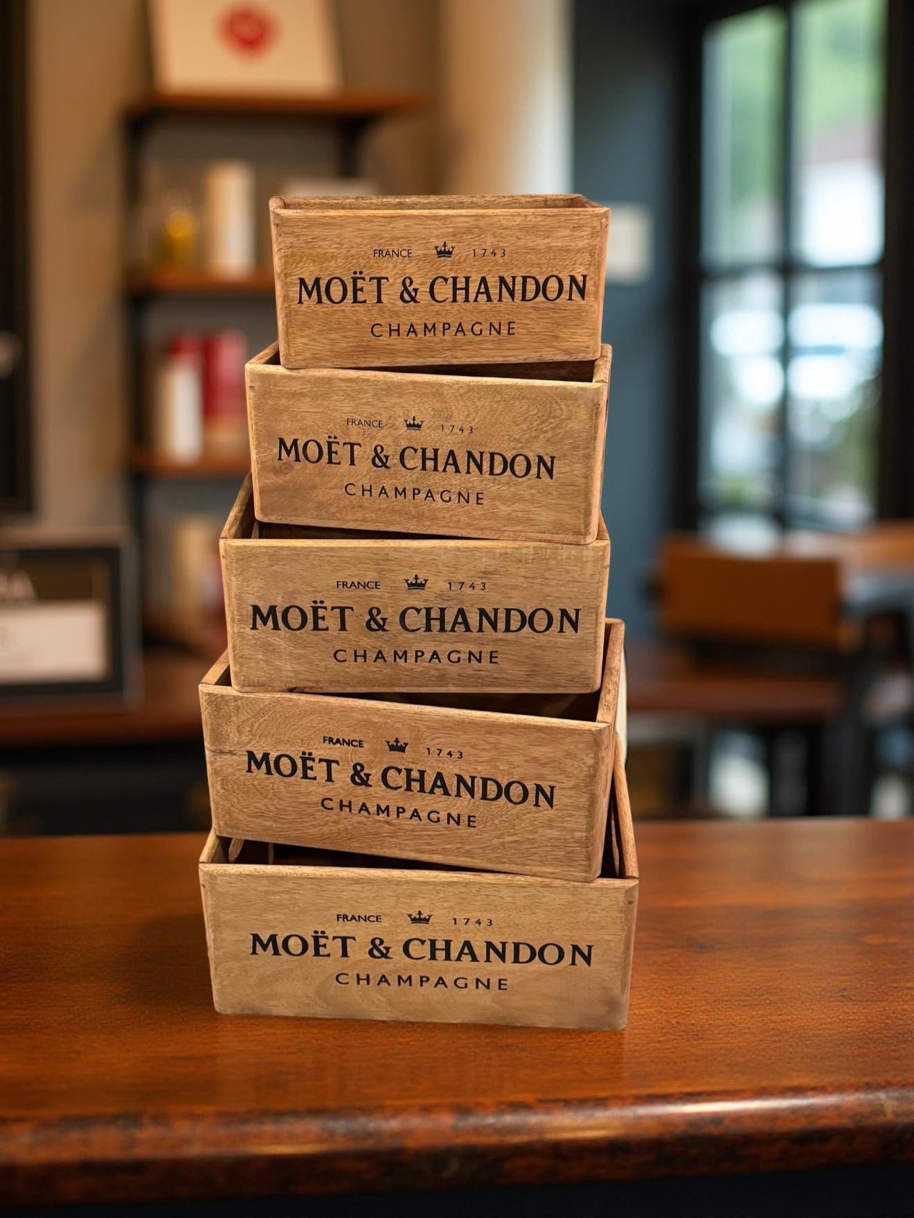 Storage Wooden Boxes Moët & Chandon Champagne Crates Natural Finish