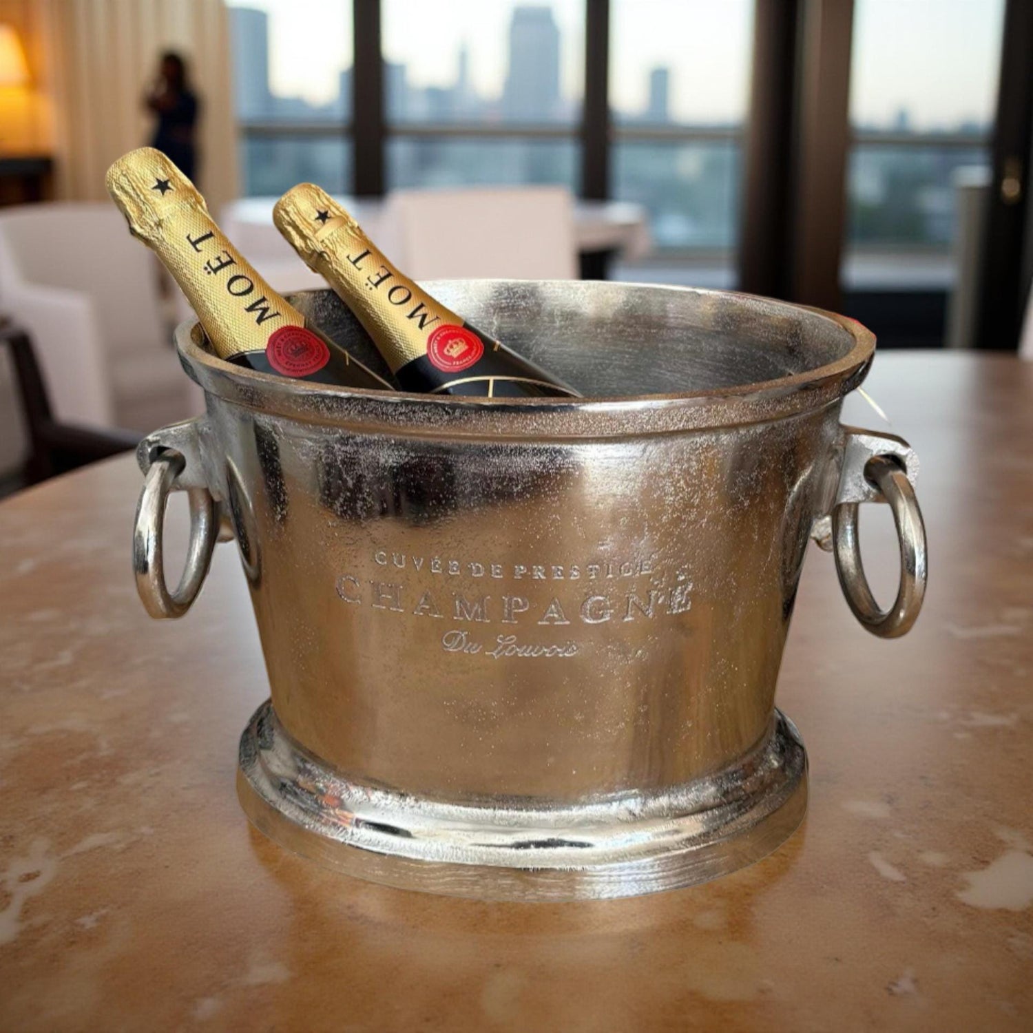 Great Gatsby ~ Solid Cast Engraved Champagne Large Ice Bucket | Wine Cooler Bath